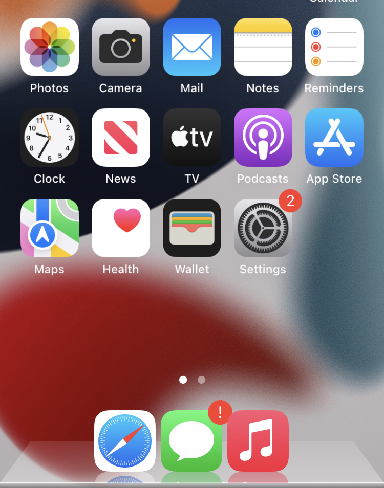 A Home Screen with five columns of icons and widgets