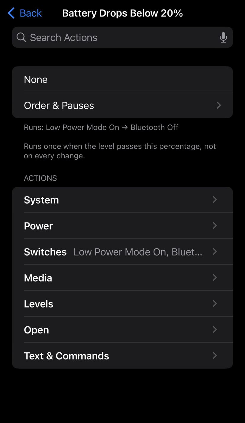 Action picker: folded categories and search